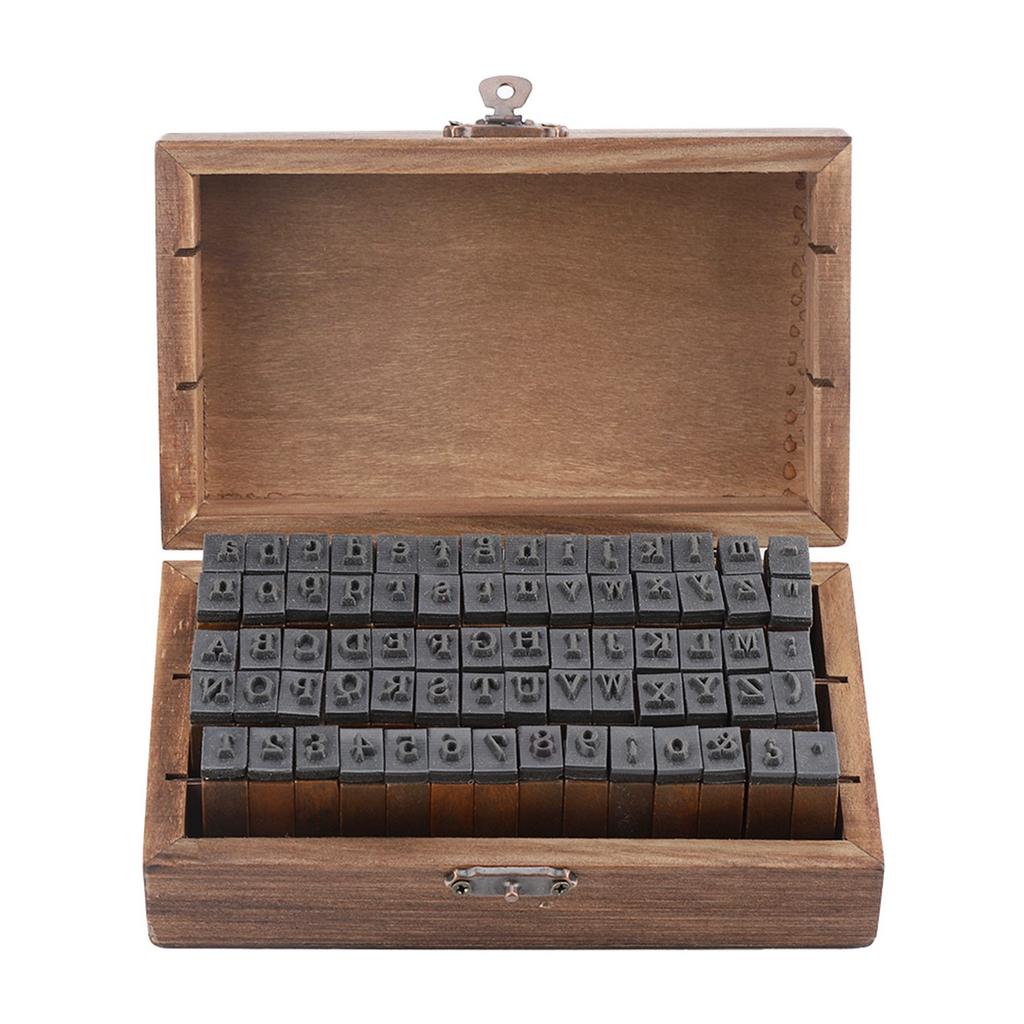 70PCS Vintage Wood Alphabet Letter Rubber Stamps Small Wooden Box