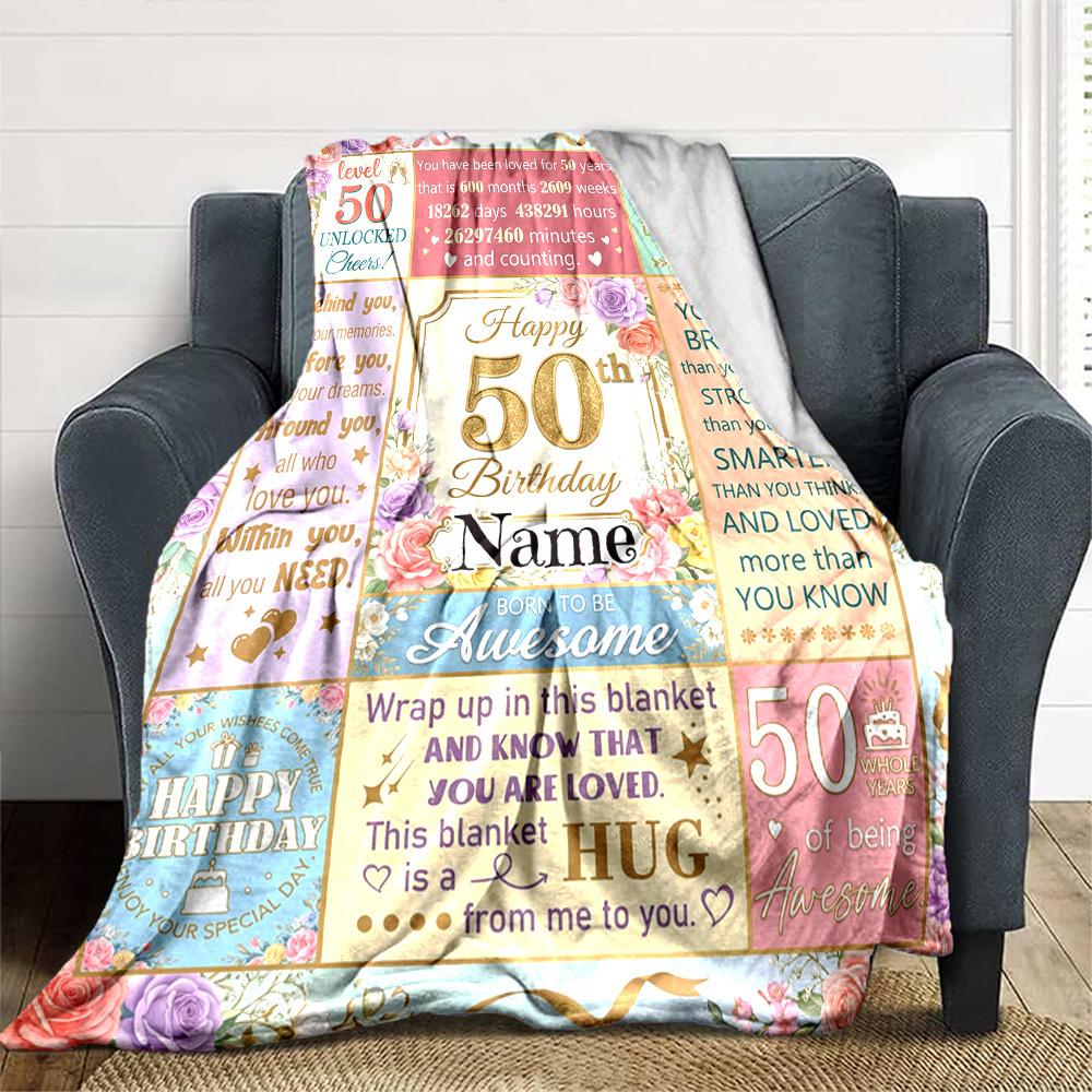 Happy 50Th Birthday Customizable Blanket Customize Text Comfortable Suitable For Picnics Outdoor Travel And Camping Sofa Office For All Occasions