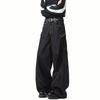 Unisex Vintage Patchwork Plaid Cropped Knife-Edge Denim Jeans Loose Straight Fit Fall