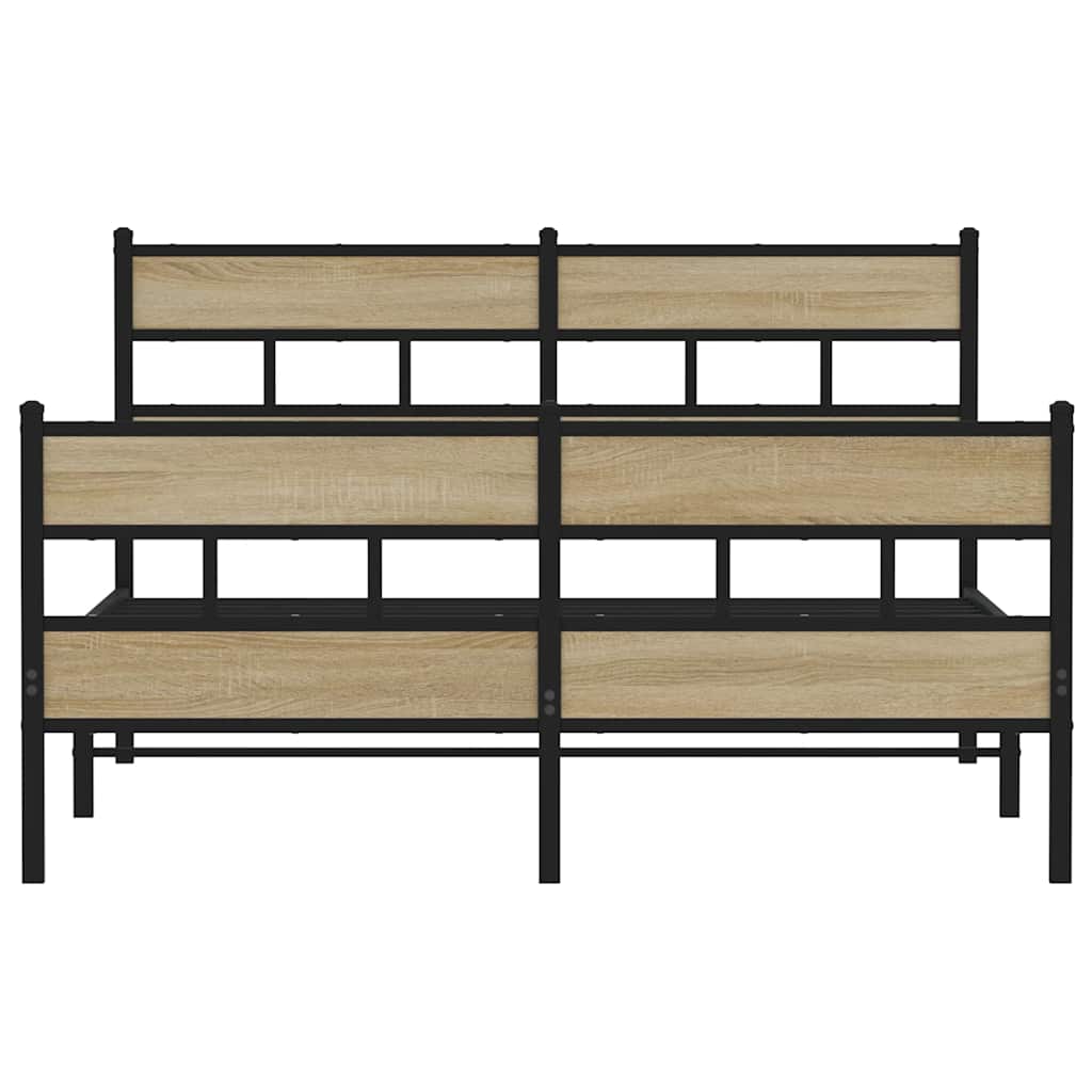 Metal Bed Frame without Mattress Sonoma Oak Finish 135 x 190 cm