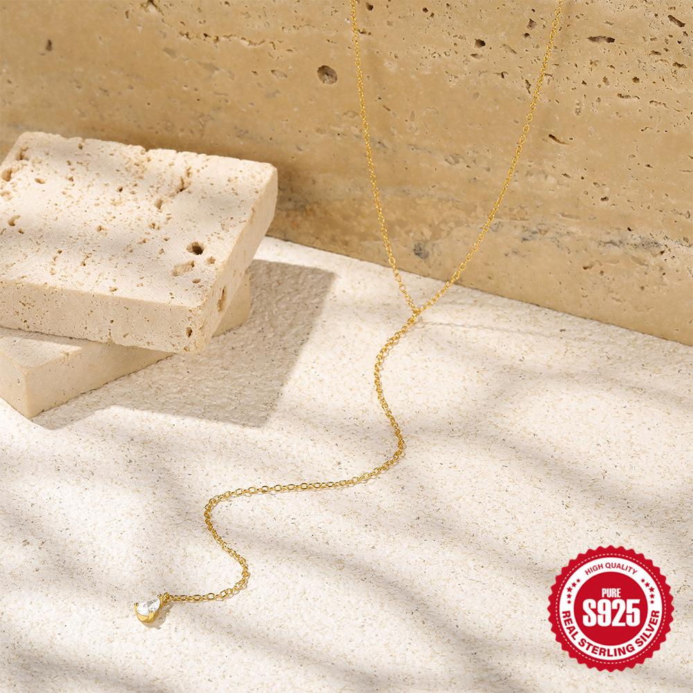 Простое Ins S925 Стерлинговое Серебро Y-образное Темперамент Универсальный Чокер-цепочка с бриллиантами в виде капли воды Женское ожерелье для ключицы