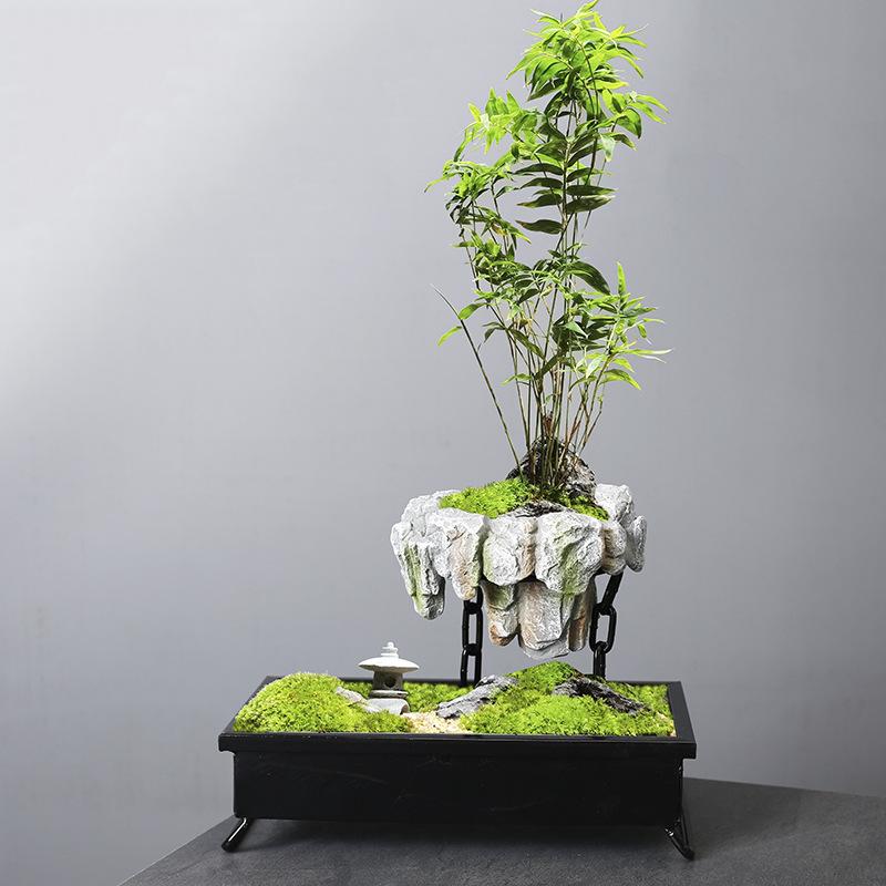 Чисто ручная работа, суккулентные цветочные горшки, Rich Tree, бонсай, рис, бамбук для помещений, плавающий остров, подвесное железо, микроландшафтный ба