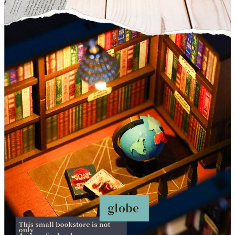 DIY Cottage Bookstore Book Stand Buckle Stitching Wooden Doll House Creative House Gift Exquisite Music Box 14+ Gifts