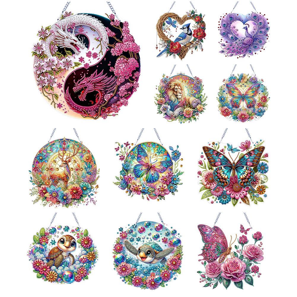 Animal Theme 2D Flat DIY Special Shape Rhinestone Diamond Art Window Pendants Diamond Painting Set Wall Decor for Home & Windows