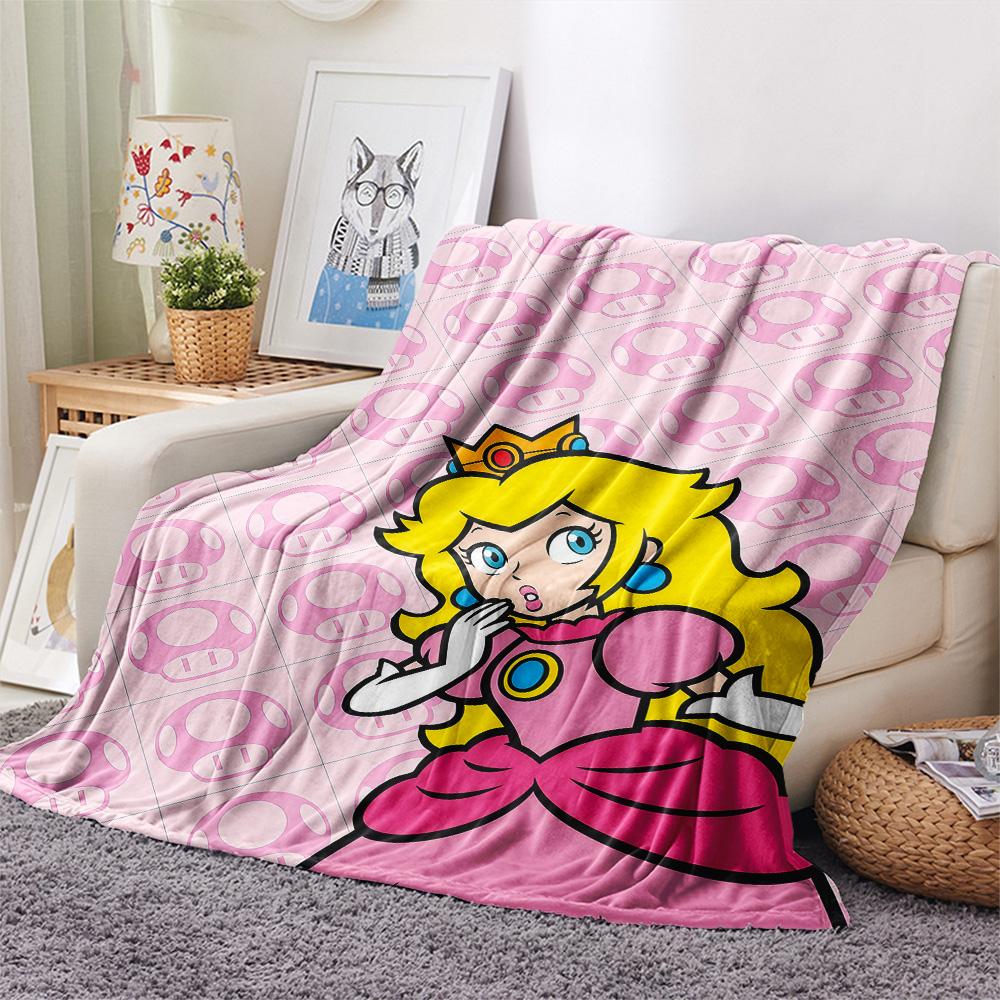 Princess Peach Flannel Blanket, High quality Comfortable for All Seasons, Home Decor, Warmth and Comfort