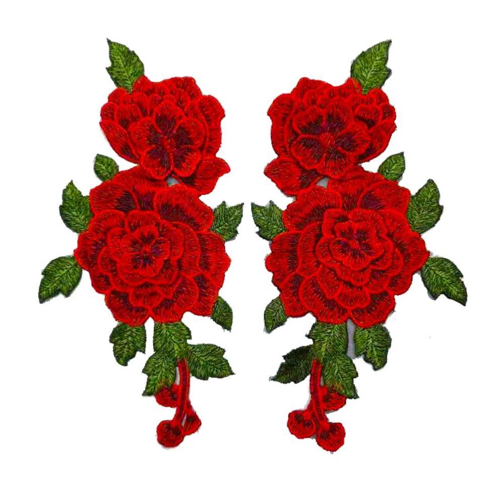 Red Embroidery Flower Applique 24*12CM Sew On Patch Floral Patches Crafts Clothing Accessories