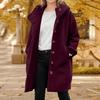 Женская однотонная куртка, повседневное свободное пальто на пуговицах, верхняя одежда на пуговицах с длинными рукавами и карманом, пальто с капюшоном