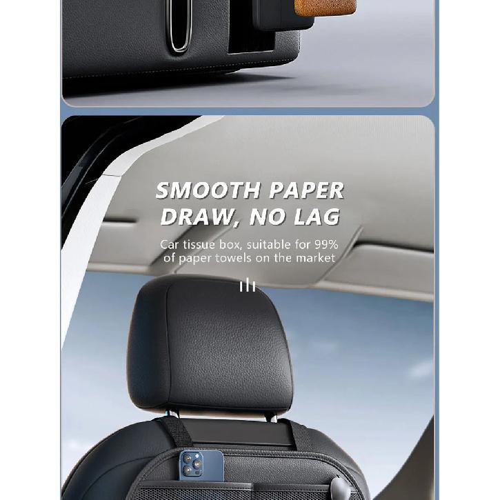 SEAMETAL PU Leather Car Seat Back Organizer Multi-functional Auto Seat Headrest Hanging Storage Bag With Tissue Box Drink Holder