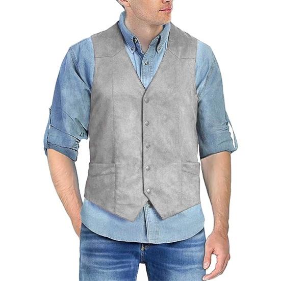 Мужской жилет с V-образным вырезом без рукавов, однобортный приталенный жилет с карманами, однотонный деловой жилет, пальто