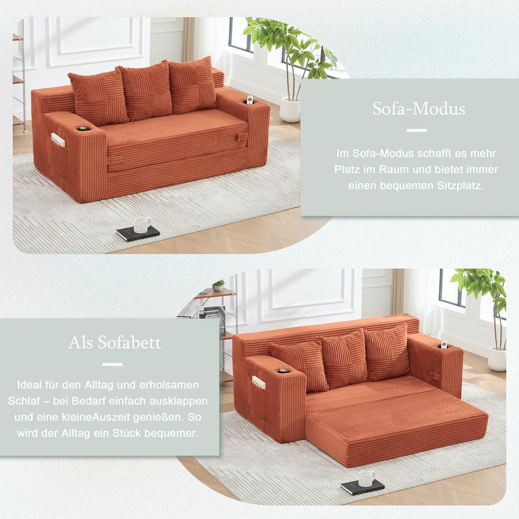 Three-seater sofa made of cotton and linen fabric, can be converted into three seats, frameless design with knitted cushions and backrest, large seat