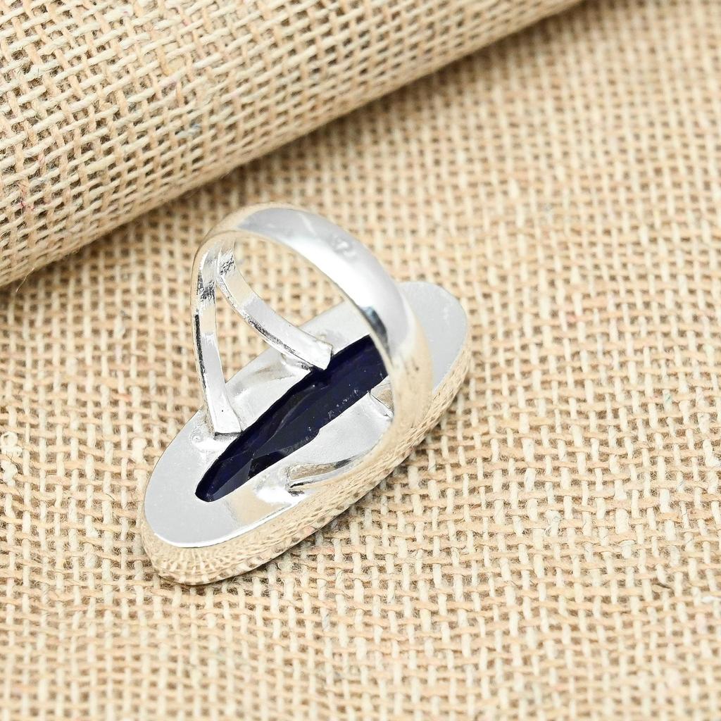 Кольцо обещания ручной работы из стерлингового серебра 925 пробы с синим сапфиром, созданное в лаборатории