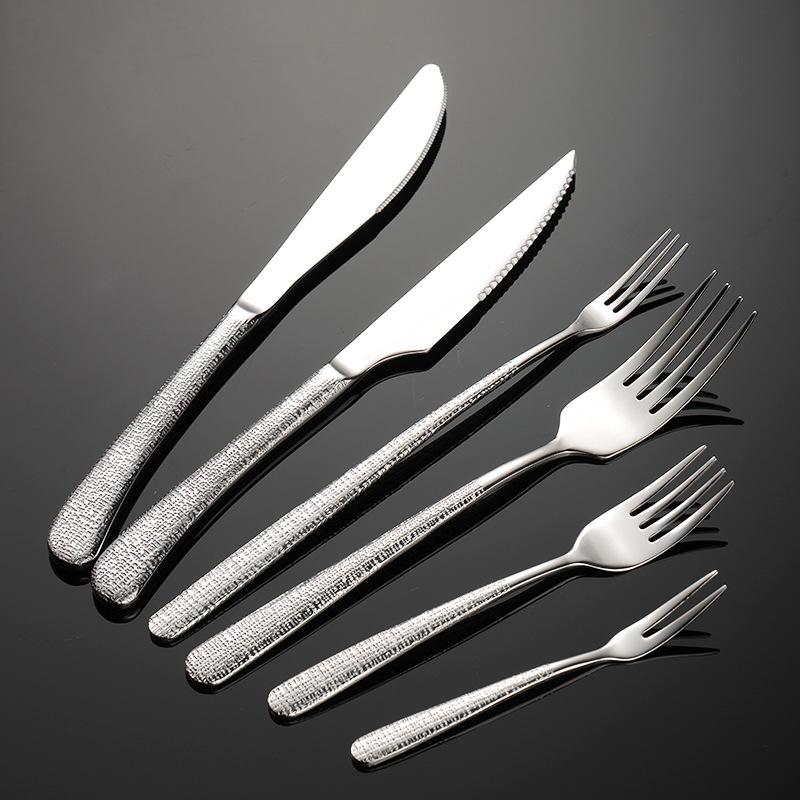 304 Stainless Steel Elegant Series Relief Crack Creative High Value Western Food Knife and Fork Spoon Dessert Ice Spoon and Fork
