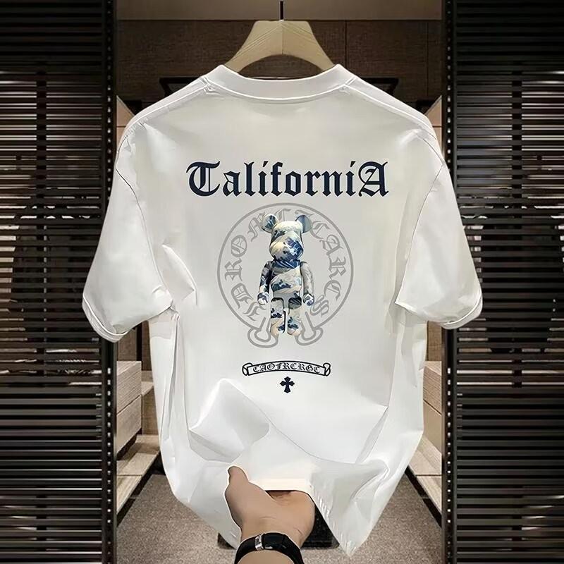Plus Size Casual American Style Fashion Round Neck Short Sleeve Tee Loose Cotton T Shirt for Men Teddy Bear Pattern Print Casual Couple Shirt