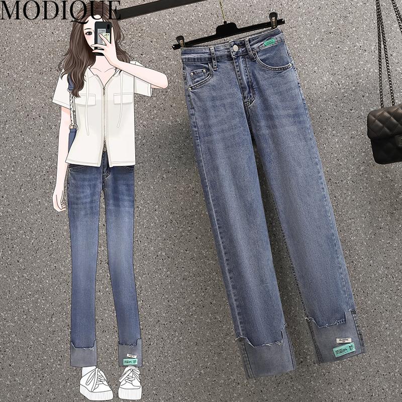 MODIQUE Осенние Большие размеры Новые женские эластичные прямые брюки до щиколотки Женские базовые повседневные джинсовые джинсы полной длины Женские длинные хлопковые брюки