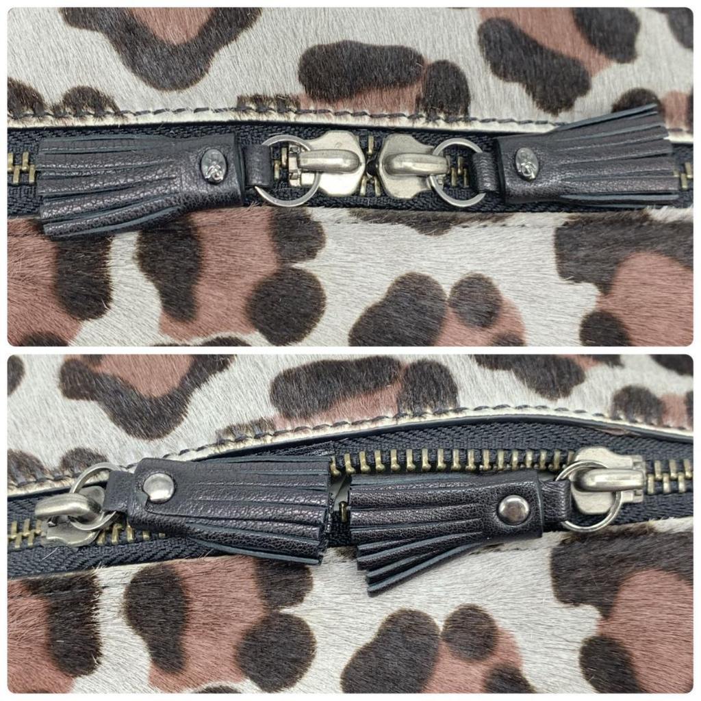 ANYA HINDMARCH Carker Unborn Calf Leopard Print Handbag Boston Bag Leather Grey Brand Tassel A4 Capacity Women's Logo Plate