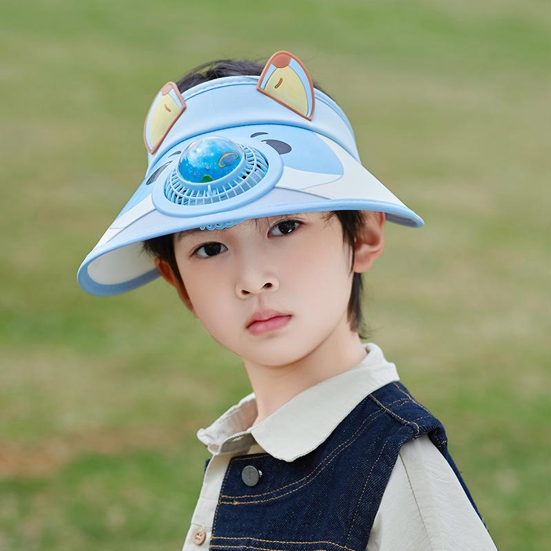 1139 children's hats summer outing big eaves with fan sunshade sunscreen hats boys and girls cartoon cute empty top hats