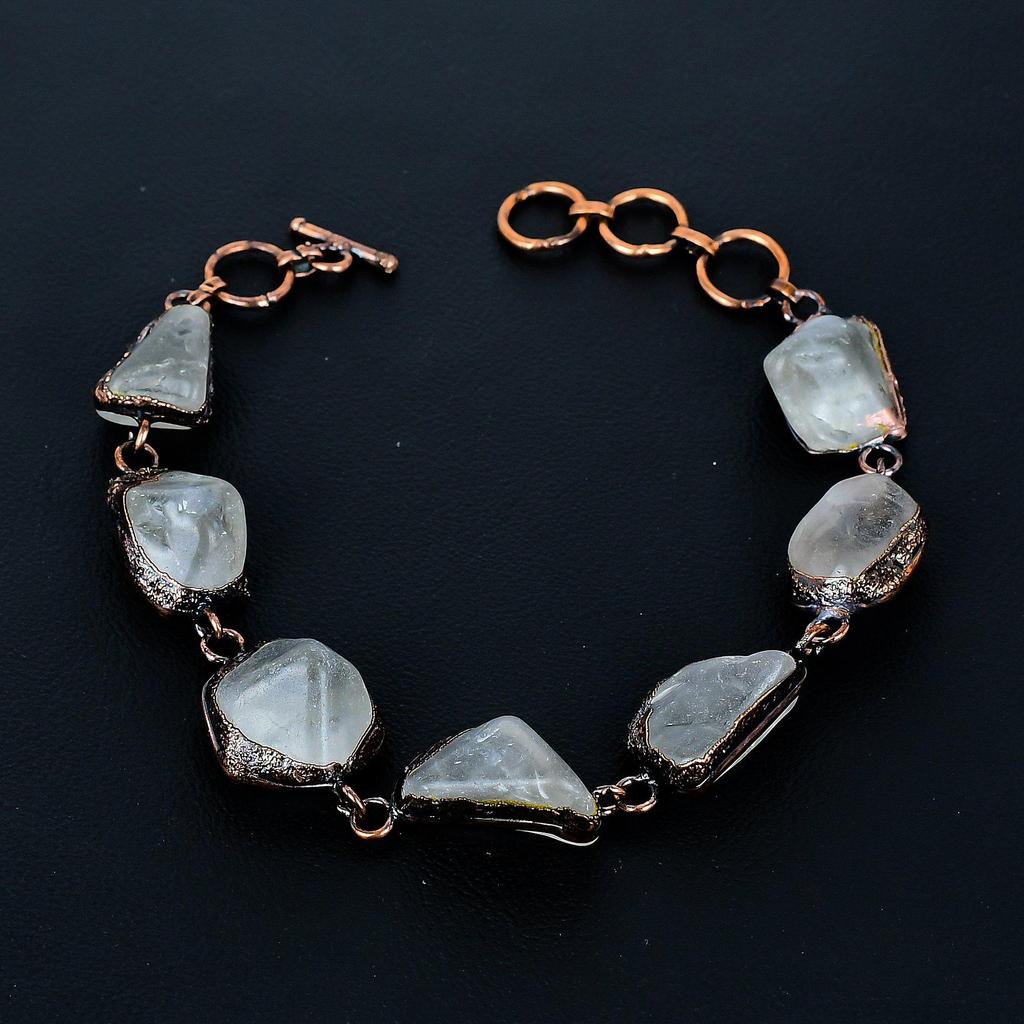 Rose Quartz Handmade Latest Design Jewelry Bracelet, Copper Electroformed Gemstone Bracelet, Gift For Mother