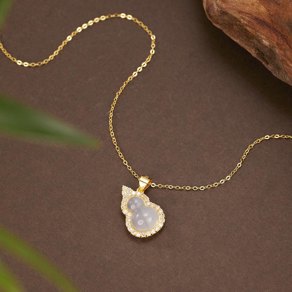 Ожерелье в форме пирамиды из стерлингового серебра 925 пробы с подвеской в виде тыквы для женщин, легкое, роскошное, высокого класса, с халцедоном, с подвеской в виде ключицы в стиле ретро