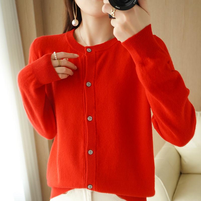 2025 A/W Women's Knit Cardigan: Round Neck, Long Sleeve, Loose Wool Pullover, Comfortable Solid Color Sweater