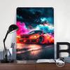 Red Sports Car With Smoke Poster Customized Vintage Metal Signs Wall Art Retro Tin Plaque for Garage Bedroom Decoration Room