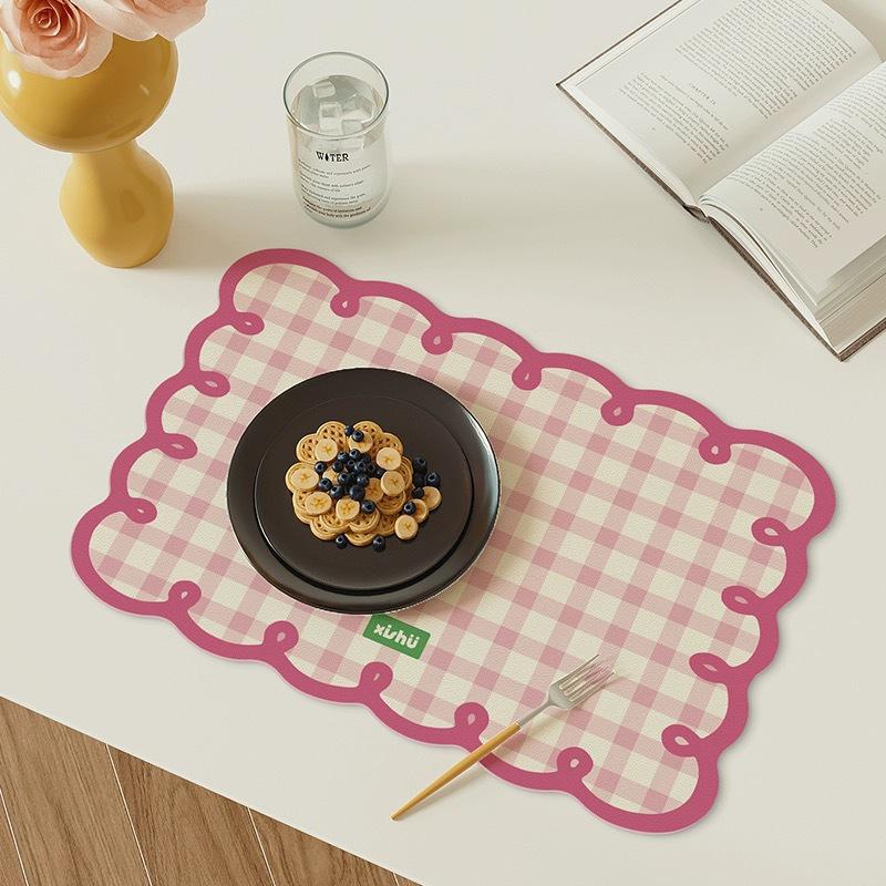 Dining Room Placemats Dopamine Grid Oil-Proof Waterproof Pu Leather Table Mat Heat-Resistant Kitchen Tableware Bistro Bar Home
