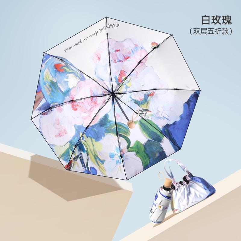 New 50% Fold Double Umbrella Flower Sunscreen UV Protection Parasol Small Fresh 50% Fold Sunny and Rain Double Purpose