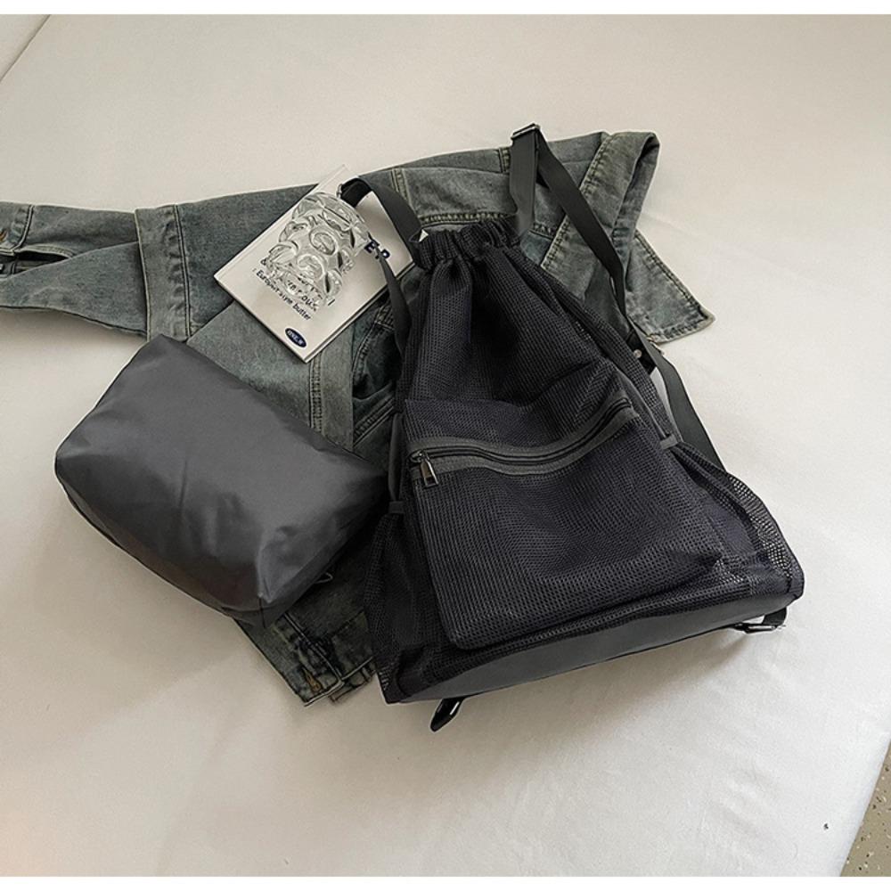 Portable Nylon Backpack Korean Style Mesh Beach Bag Casual Drawstring Backpack  Travel