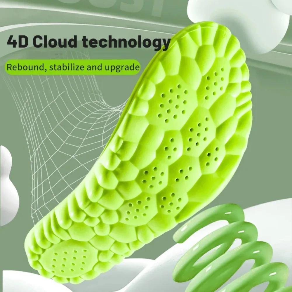 4D Спортивная стелька Впитывающая пот Подошвенные подушечки для ног Амортизация Ударов Кроссовки Подошва обуви Поддержка свода стопы Ортопедические вставки Супермягкая обувь