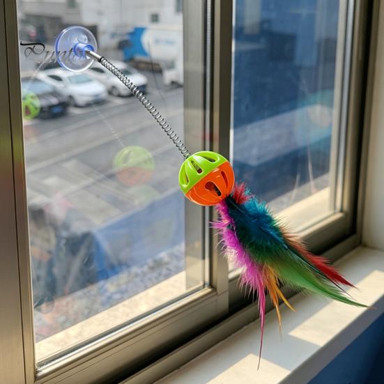 Кошачий мячик-колокольчик, смешная палочка на присоске, пружинная палочка, интерактивная игрушка-перо, привлекающая внимание, колокольчик, разноцветная дразнилка для домашних кошек и котят