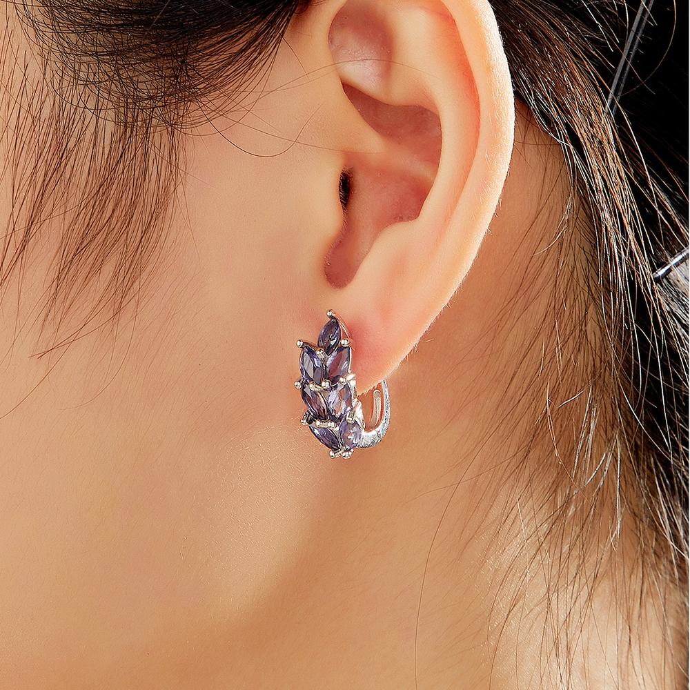 Bolaijewelry 925 Sterling Silver Light Luxury Iolite Natural Gemstone Earrings for Women's Anniversary Gift