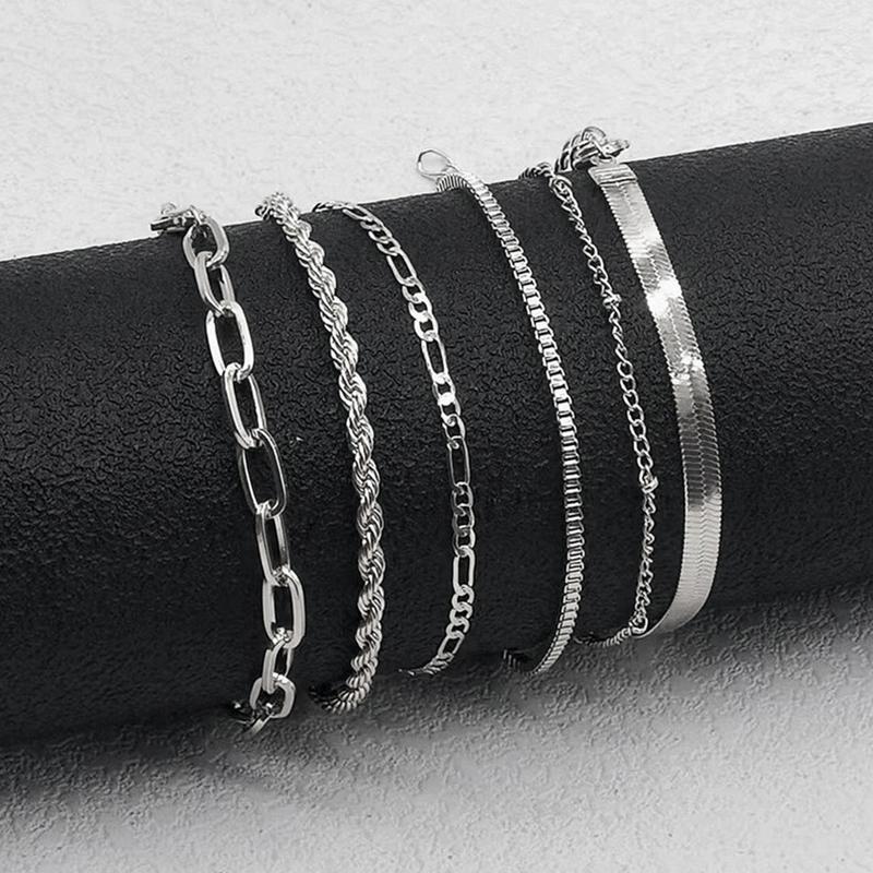 6Pcs Chain Link Bracelets Set For Women Metal Snake Chain Twist Cuban Bracelet Punk Jewelry Gifts