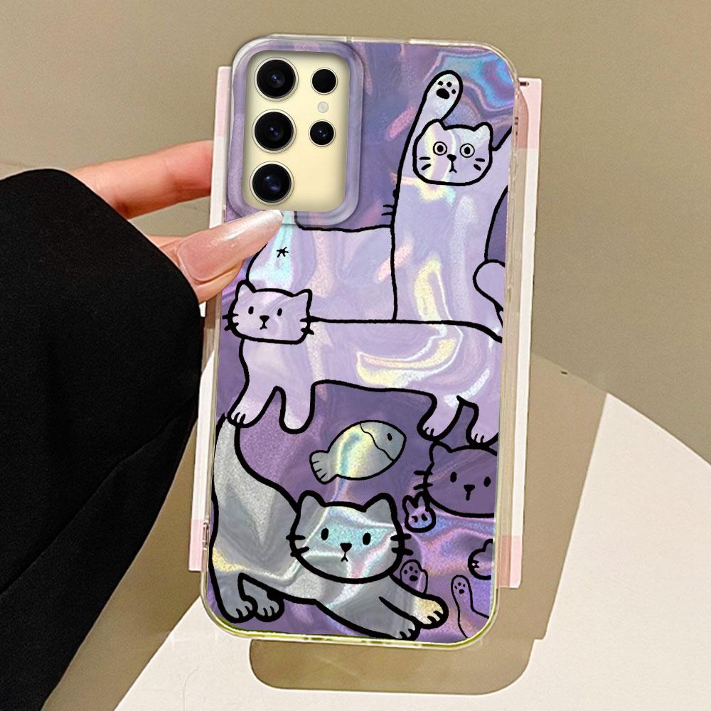 Фиолетовая Линия Сом Водная Текстура Чехол для Телефона для Samsung Galaxy S25 S24 S23 S22 S21 FE Plus Ultra S25+ Силиконовый TPU Чехол