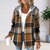 Women's Plaid Print Cardigan Long Sleeves Single-Breasted Thick Plush Warm Drawstring Hoodie Daily Casual Coat Fall Winter