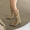 Европейские и американские остроносые и универсальные ботинки на платформе для женской коллекции осень-зима 2025, новые ботинки на тонком каблуке в иностранном стиле с присборенным голенищем bu