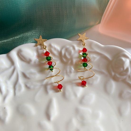 1 пара серег «Рождественская елка» с пятиконечной звездой и контрастным покрытием, украшения с тонкой текстурой, висячие