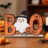 Halloween Table Sign Wooden Sign, Cute Pumpkin Boo Ghost Hand Painted Decor Tabletop Centerpiece for Indoor Mantel Fireplace Childlike Room Accent