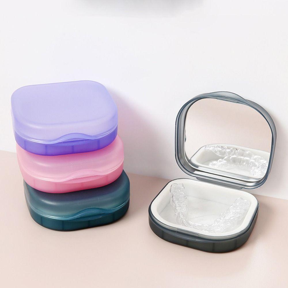Portable Braces Box With Mirror Mouthguard Case Travel Denture Storage Box