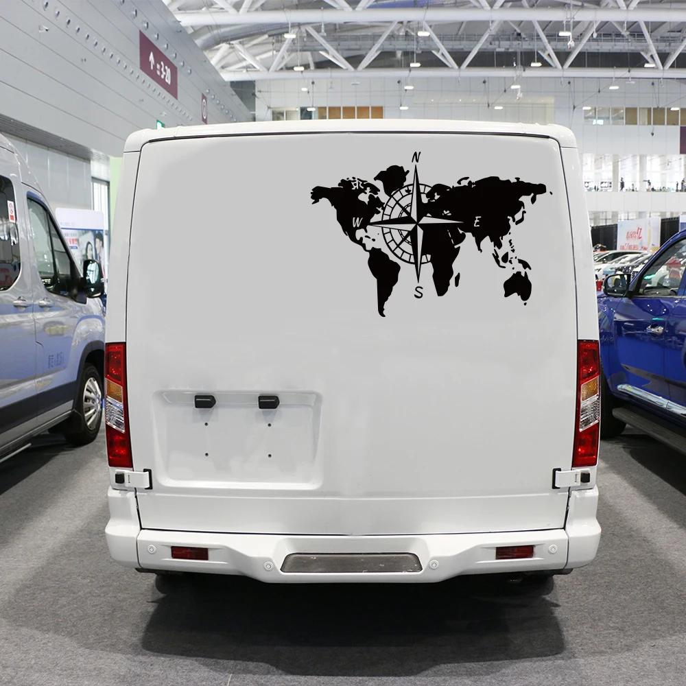 Карта мира Компас Караван Автомобильная наклейка Кемпинг Путешествие Исследовать Автодом RV Моторхоум Грузовик Наклейка Декор кузова автомобиля Аксессуары