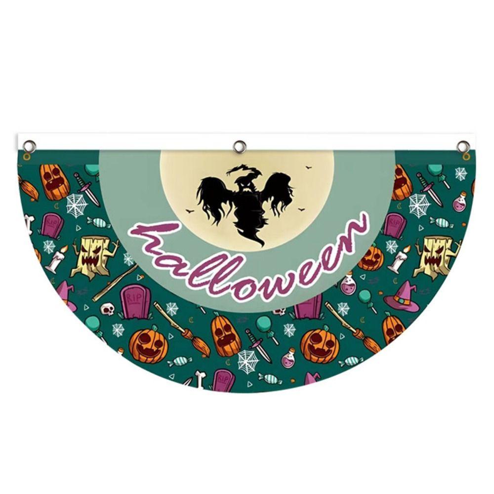 Polyester Halloween Fan Flag Decorative Ghost Pumpkin Bunting Flag Indoor