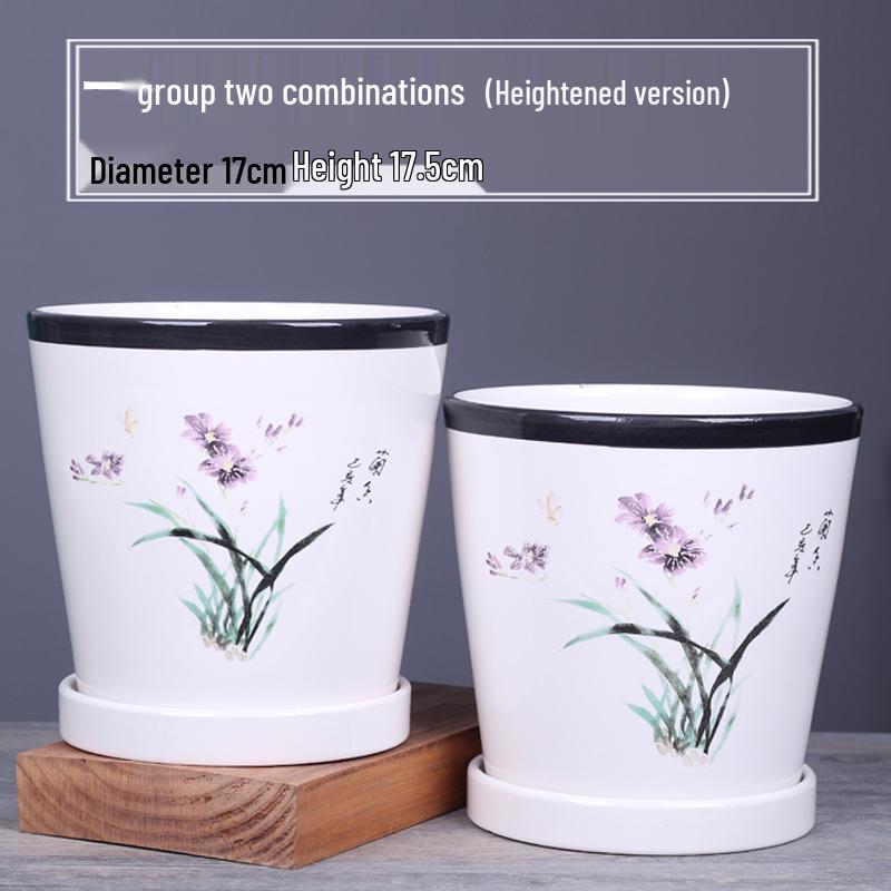 2025 Большой керамический цветочный горшок с поддоном для балкона и гостиной - Орхидея и Суккуленты в стиле альбома