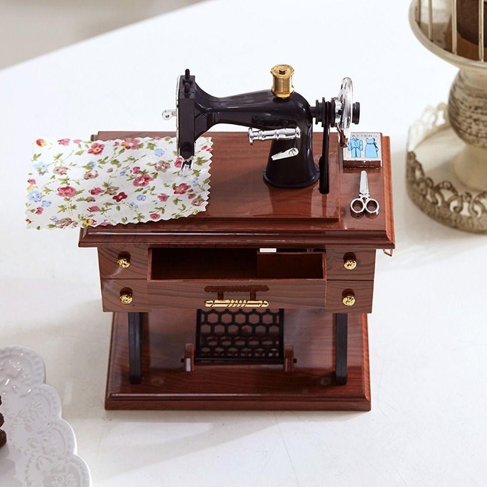 Simulation Dollhouse Sewing Machine Vintage Music Box Dollhouses Miniatures  Home Decoration
