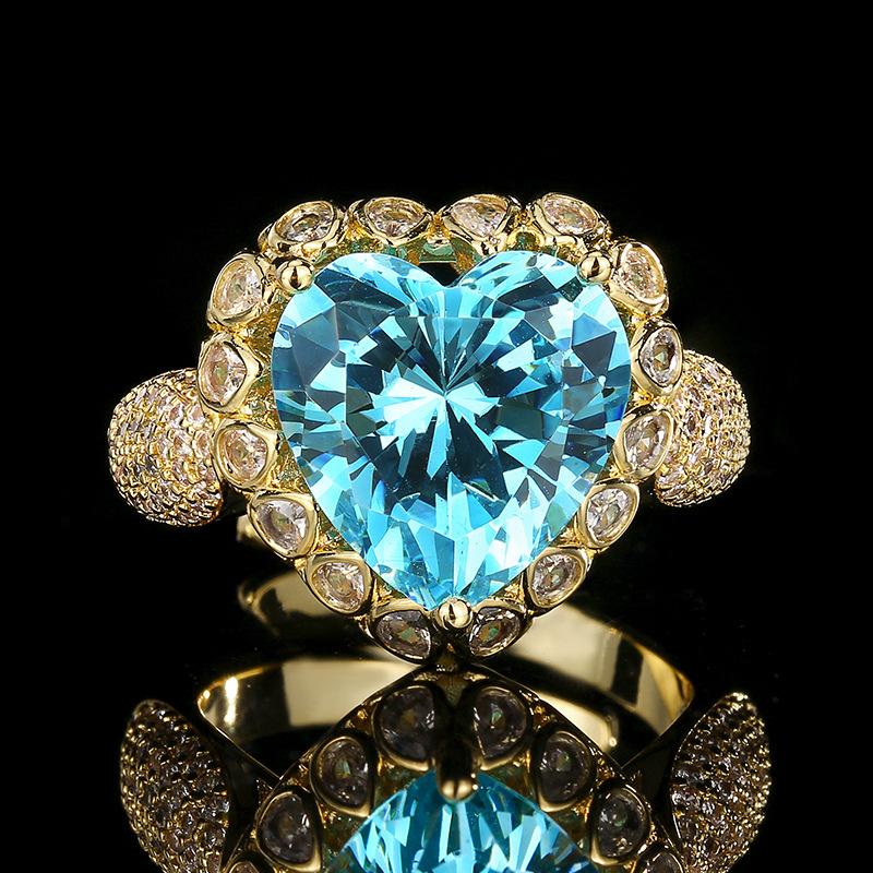 2025 Evening Dress Accessories Multi-Heart Design Blue Red Green High Carbon Diamond Pendant Necklace Earrings Ring Jewelry Set