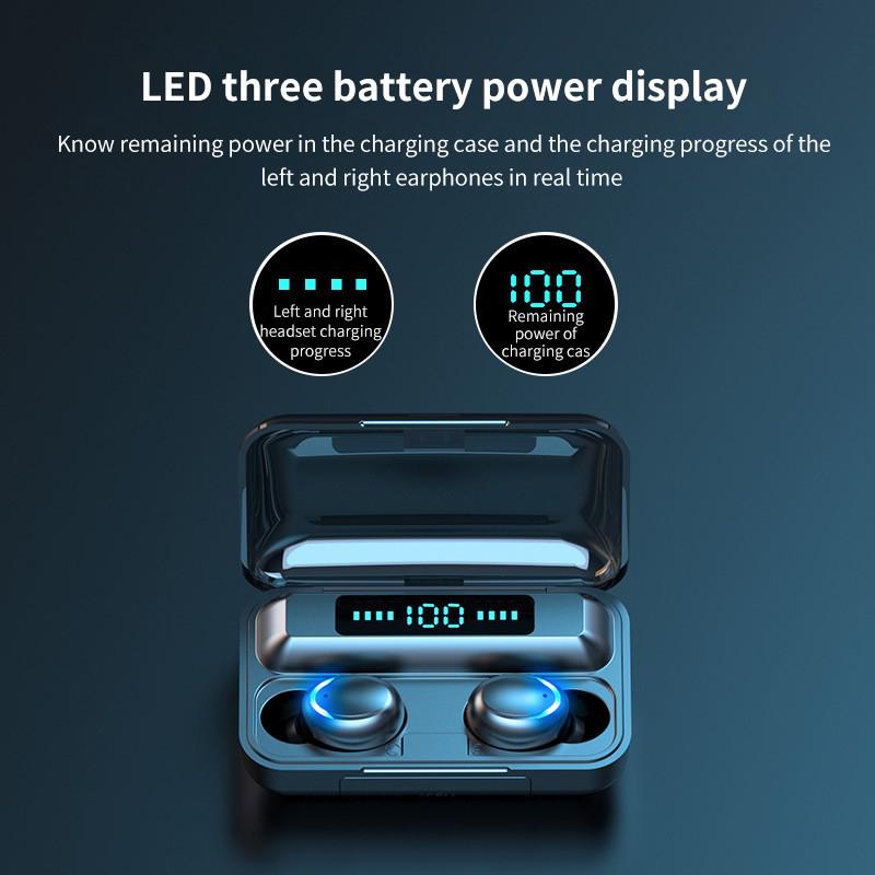 F9 HiFi Bluetooth 5.0 CVC8.0 Стерео Беспроводная Bluetooth-гарнитура с шумоподавлением и чехлом Power Bank Chagring
