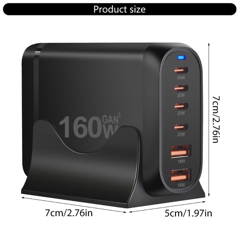 Многопортовая зарядная станция, 160 Вт USB C зарядное устройство с двойным USB и 4 портами Type C, для электронных устройств, для путешествий