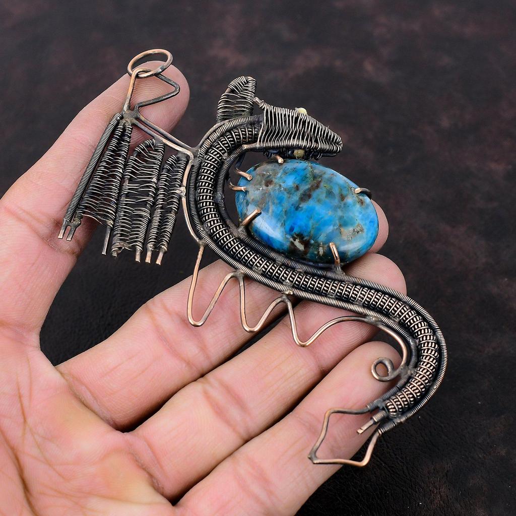 Неоновый Апатит Кулон Медная Проволока Кулон Ручной Работы Медные Ювелирные Изделия Кулон Дракон Оригинальные Ювелирные Изделия Из Драгоценных Камней Подарки на Годовщину