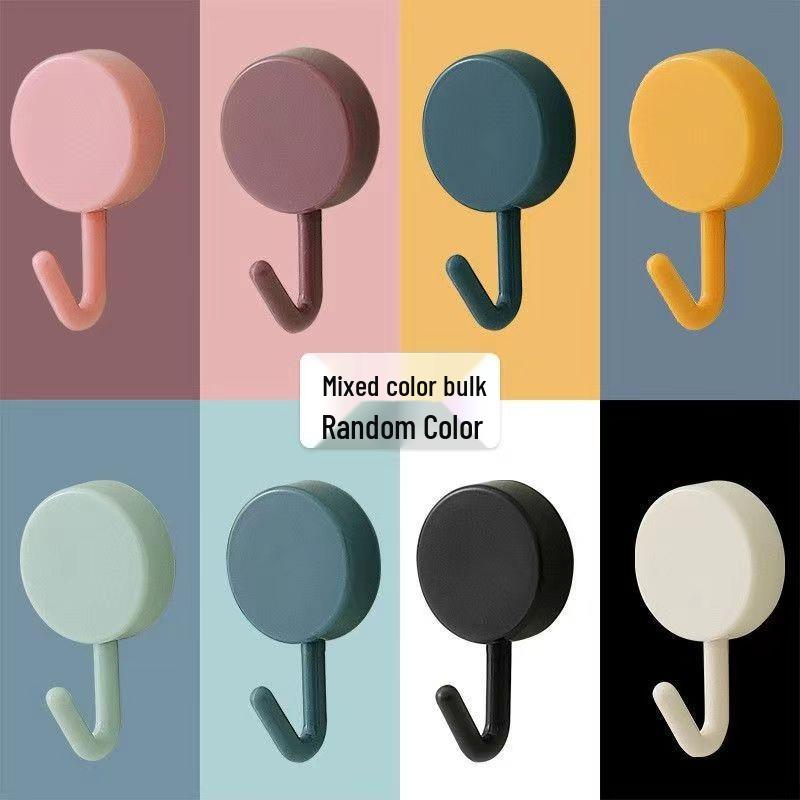 Solid Color Seamless Adhesive Hook - Strong, Punch-Free Wall Hook for Bathroom, Kitchen, and Dormitory