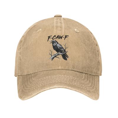Винтажная бейсболка F-Caw-F Ворона Смешной Мем Мужская Женская Потертый Деним Головной Убор Черный Юмор Черная Птица Для Тренировок На Открытом Воздухе Подарок Кепка