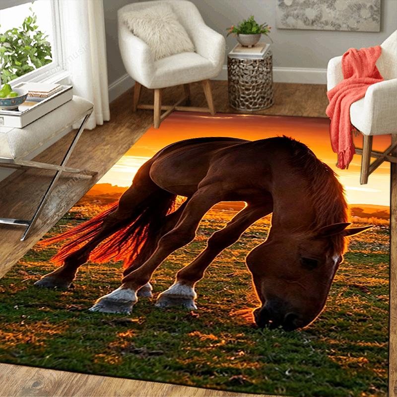 1Pc Horse Sunset Rug, Office Carpet Indoor Outdoor Doormat, Non-Slip Soft, Living Room, Christmas Halloween Gift. M928349