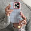 Korean INS Blue Checkered Grid Pattern Phone Case For iPhone 17 16 16e 15 14 13 12 11 Mini Pro Max X XSMax Plus Soft Back Cover
