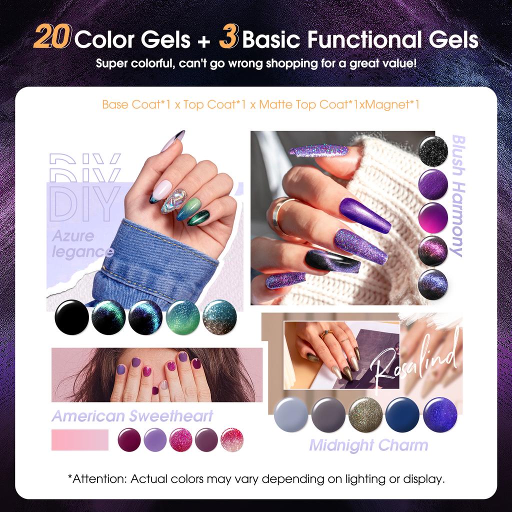 Набор гель-лаков для ногтей ROSALIND, 23 шт., долговечный блестящий УФ-светодиодный гель-лак для ногтей, температурный цветной гель-лак для женщин, дизайн ногтей своими руками